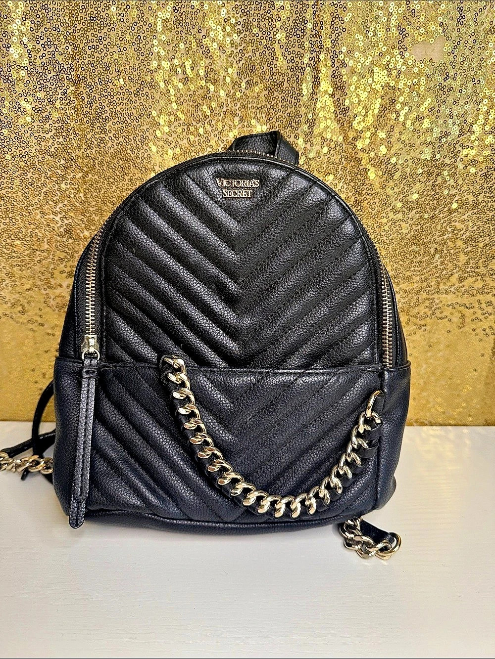 Victoria's Secret Small city V-Quilt Mini Backpack Black